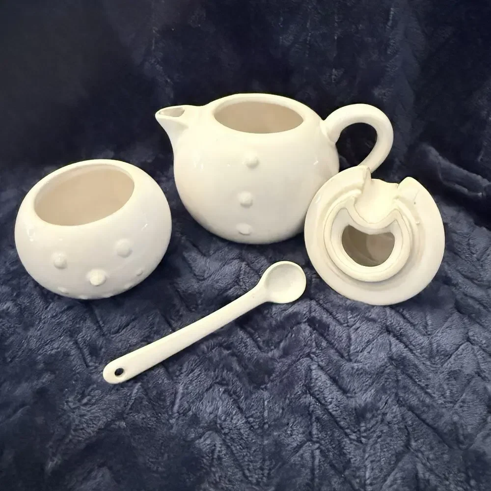 Pottery Barn Snowman Tea Set With Spoon Stackable VINTAGE. Winter